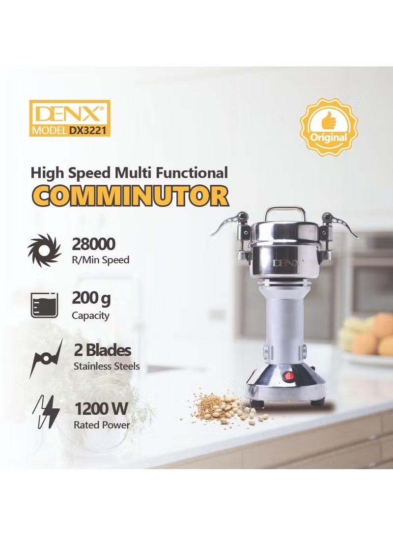 Denx 1200W Electric Grinder 200g Capacity, High-Speed 28000r/min, Multi-Purpose Coffee, Spices, Grains, Nuts & Herbs Grinder for Home, Kitchen, Restaurants, Hotels – DX3221 - Image 3