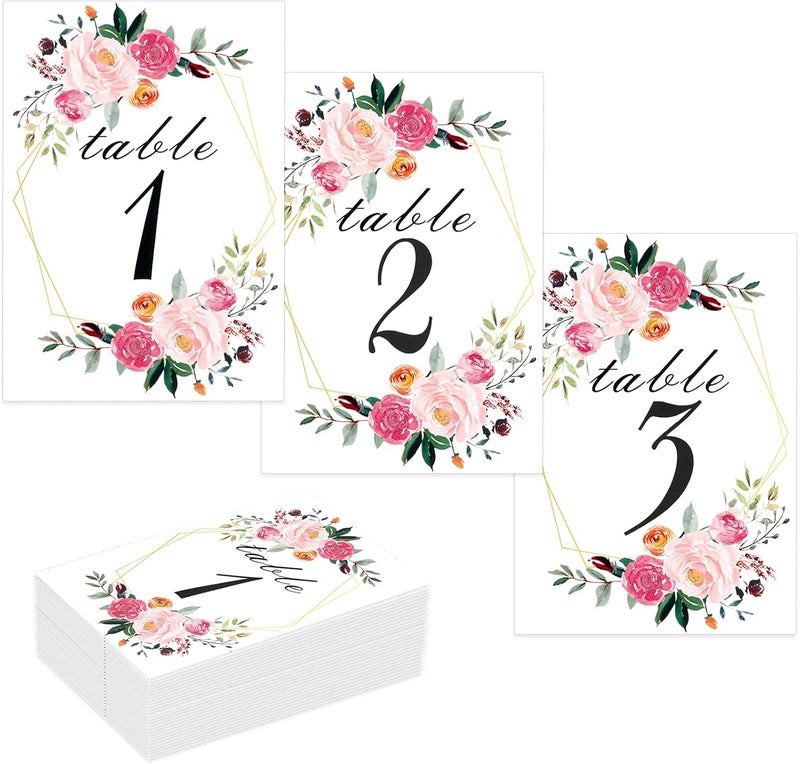LeeLoon Floral Table Number Cards 126 Geometric Double Sided 4 x 6 Card Stock for Wedding Decorations Receptions Party Baby Showers Special Events  - Image 1