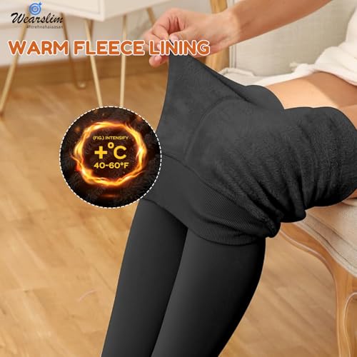 Wearslim Thermal Bottom for Women, Black Soft Fur Semi Opaque Fleece Lined Leggings, Stretchable Winter Wear Tights for Workout & Yoga High Waisted Warm Gym Pant - (Size: 29 to 30) Inch - Zed Black - Image 5