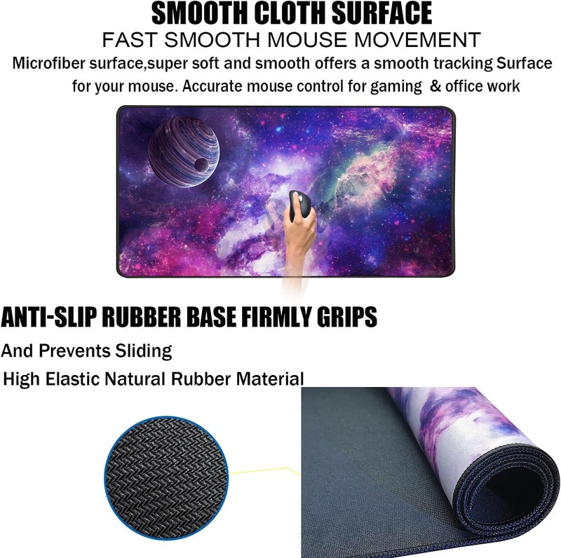 TEDNETGO Large Extended Gaming Mouse Pad, Long Mouse Pads, Extra Large Big Mouse Pad with Stitched Edge, XXL Non-Slip Computer Computer Keyboard Mat for Gamer/Desktop/Office/Home, Galaxy - Image 3