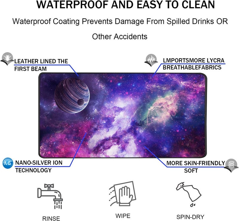 TEDNETGO Large Extended Gaming Mouse Pad, Long Mouse Pads, Extra Large Big Mouse Pad with Stitched Edge, XXL Non-Slip Computer Computer Keyboard Mat for Gamer/Desktop/Office/Home, Galaxy - Image 4