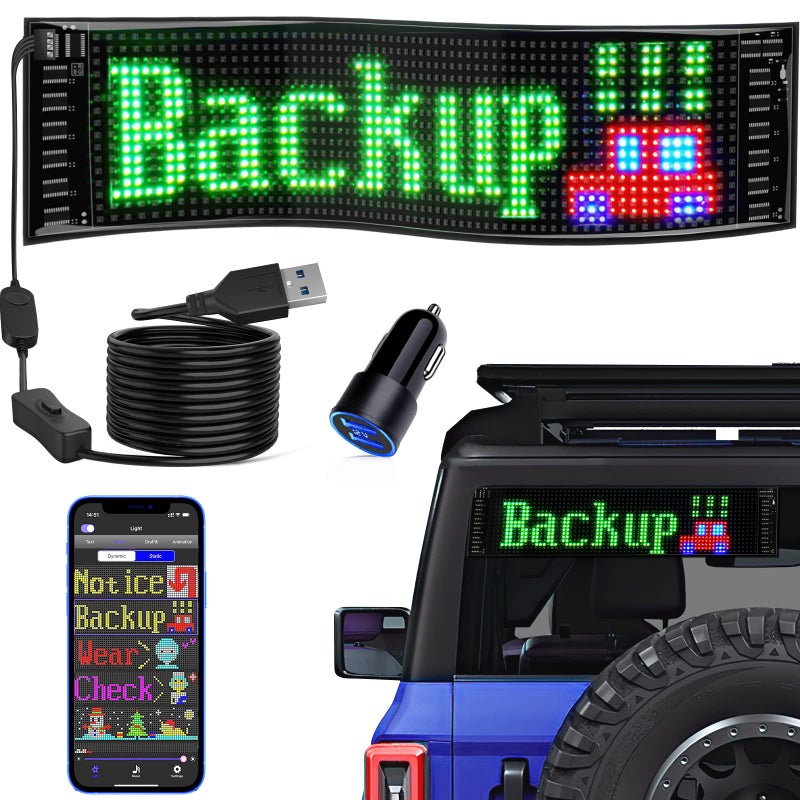 KJOY USB 5V LED Sign, Bluetooth, App Control, Flexible, Programmable Custom Text Pattern Animation Scrolling Display for Car, Store, Party, Bar, Hotel, Concert, 14.6''x3.6'' - Image 1