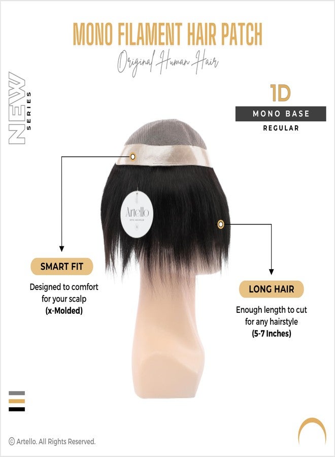 Artello® MONOFILAMENT Smart Hair Patch for Men, Soft Hair Wig in 100% Natural Human Hair, Easy Fit with Tape, Glue or Clips, 1D Mono Base (Colour: Indian Black) (9x6) - Image 2