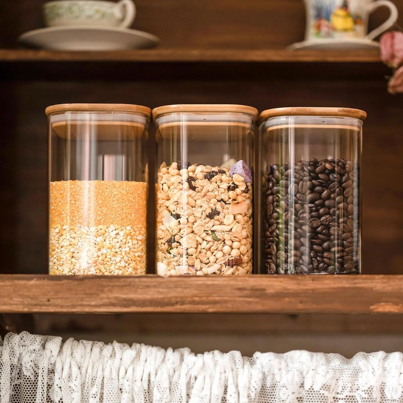 Wells Square Glass Jars with Bamboo Lids 37OZ 1100ml, Glass Canisters with Airtight Lids, Food Storage Containers for Coffee, Sugar, Tea, Candies, Cookies,Best for Kitchen Pantry, Set of 6 - Image 3