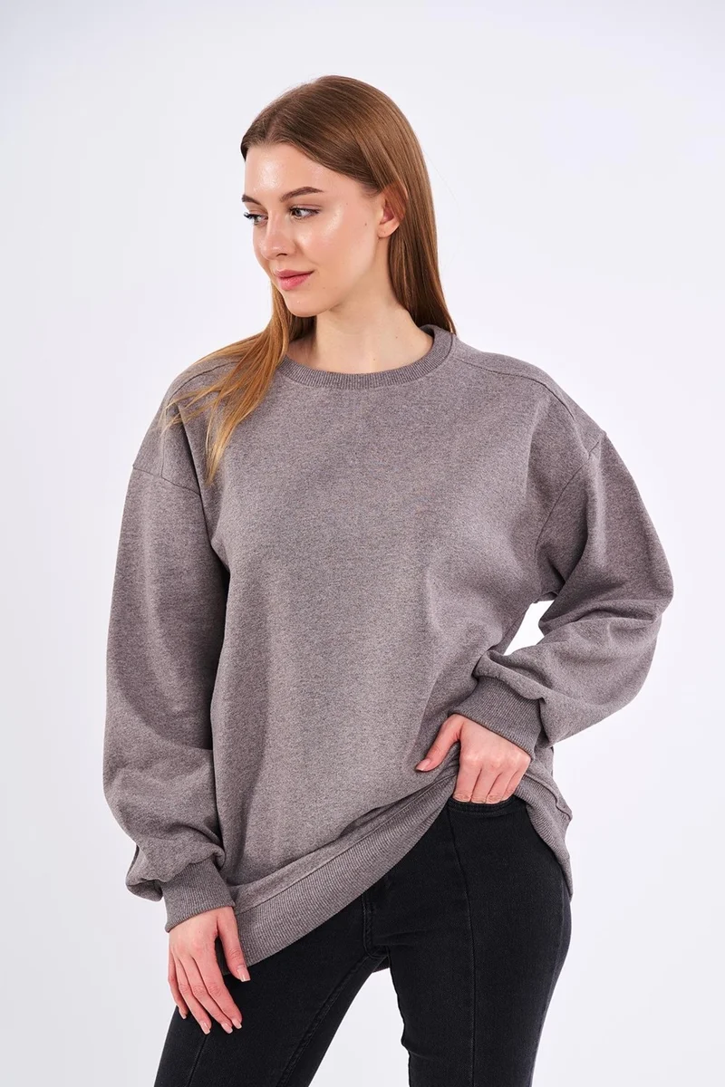 mmetalic Brown Women's Cotton Oversize Basic Crew Neck Sweatshirt