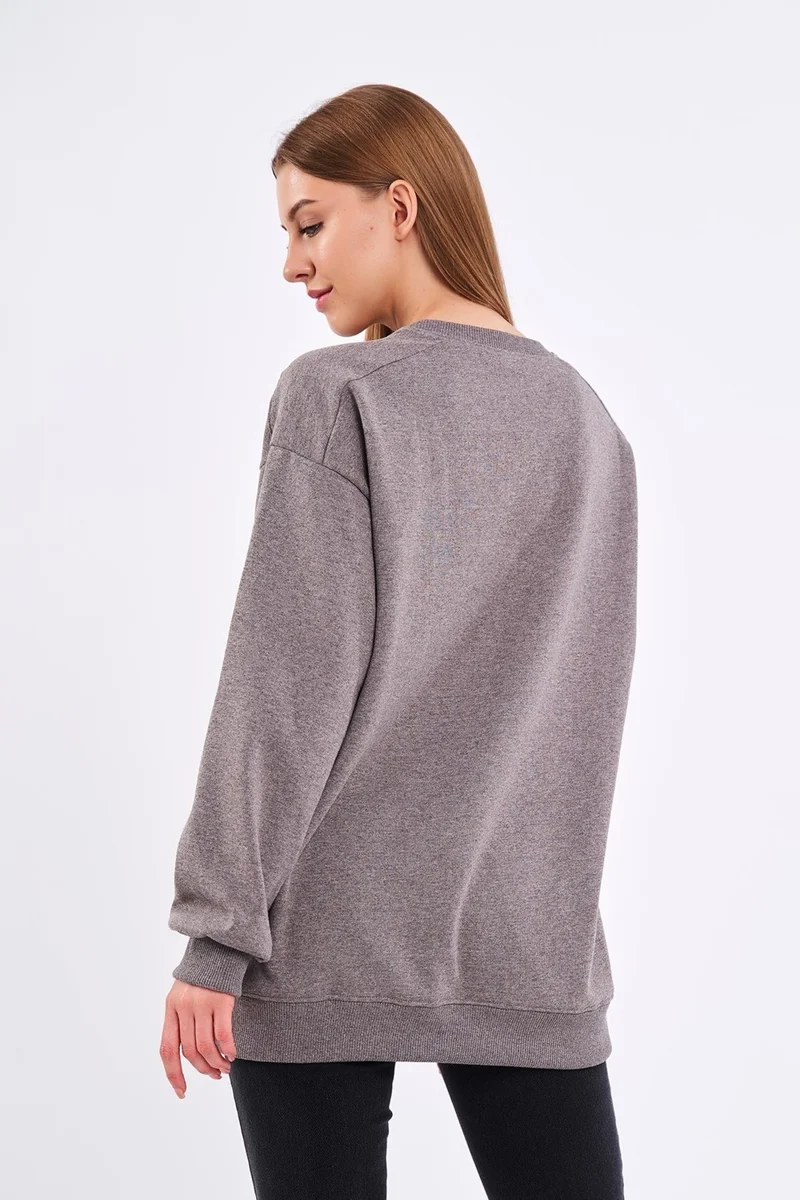 mmetalic Brown Women's Cotton Oversize Basic Crew Neck Sweatshirt
