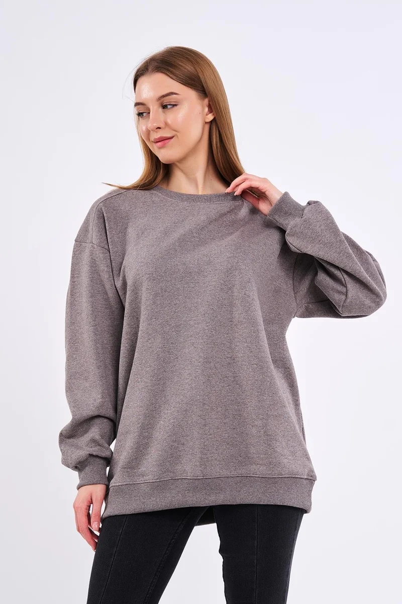 mmetalic Brown Women's Cotton Oversize Basic Crew Neck Sweatshirt