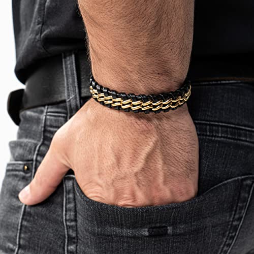 SERASAR Mens Bracelets 23cm Gold Gift Box Genuine Leather Cowhide Braided Adjust Able Magnetic Clasp Multi Layer Wrap Jewellery Rope Man Mans Male Band Jewelry Accessories - Image 3