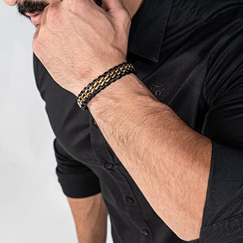 SERASAR Mens Bracelets 23cm Gold Gift Box Genuine Leather Cowhide Braided Adjust Able Magnetic Clasp Multi Layer Wrap Jewellery Rope Man Mans Male Band Jewelry Accessories - Image 5