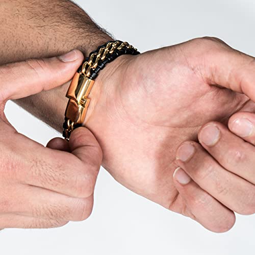 SERASAR Mens Bracelets 23cm Gold Gift Box Genuine Leather Cowhide Braided Adjust Able Magnetic Clasp Multi Layer Wrap Jewellery Rope Man Mans Male Band Jewelry Accessories - Image 4