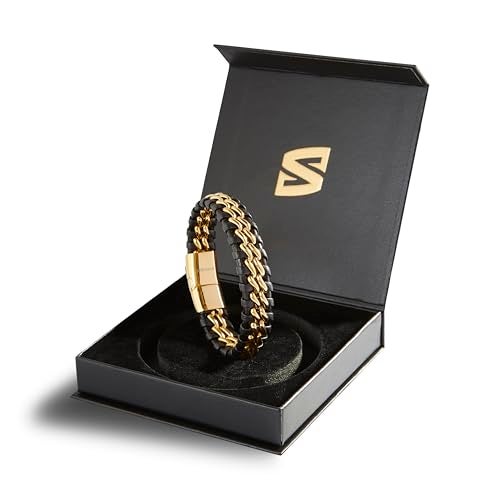 SERASAR Mens Bracelets 23cm Gold Gift Box Genuine Leather Cowhide Braided Adjust Able Magnetic Clasp Multi Layer Wrap Jewellery Rope Man Mans Male Band Jewelry Accessories - Image 2