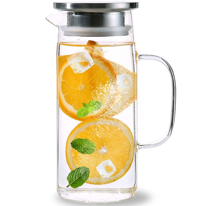 Auxmeware Glass Pitcher With Lid and Spout Iced Tea and Beverage Pitcher for Fridge Small Water Jug 1000ml34oz