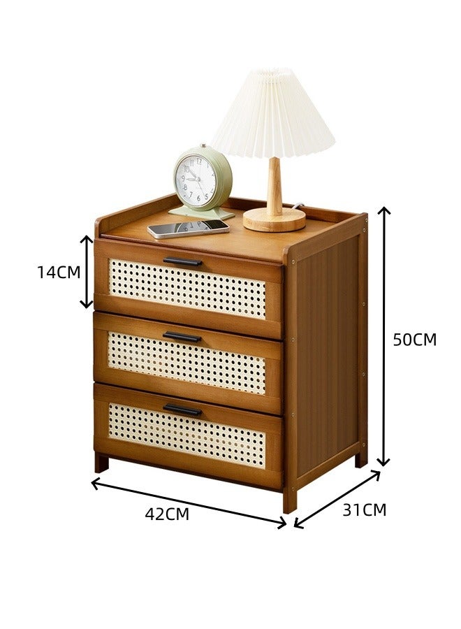 الخيزران طاولة جنب السرير, خزانة جنب السرير, الجدول الجانبي, طاولة الأريكة, منزلية صغيرة جنب السرير خزانة التخزين, ثلاثة درجات تخزين الدرج, منصة ليلية بسيطة, سطح الطاولة المفتوحة - Image 2