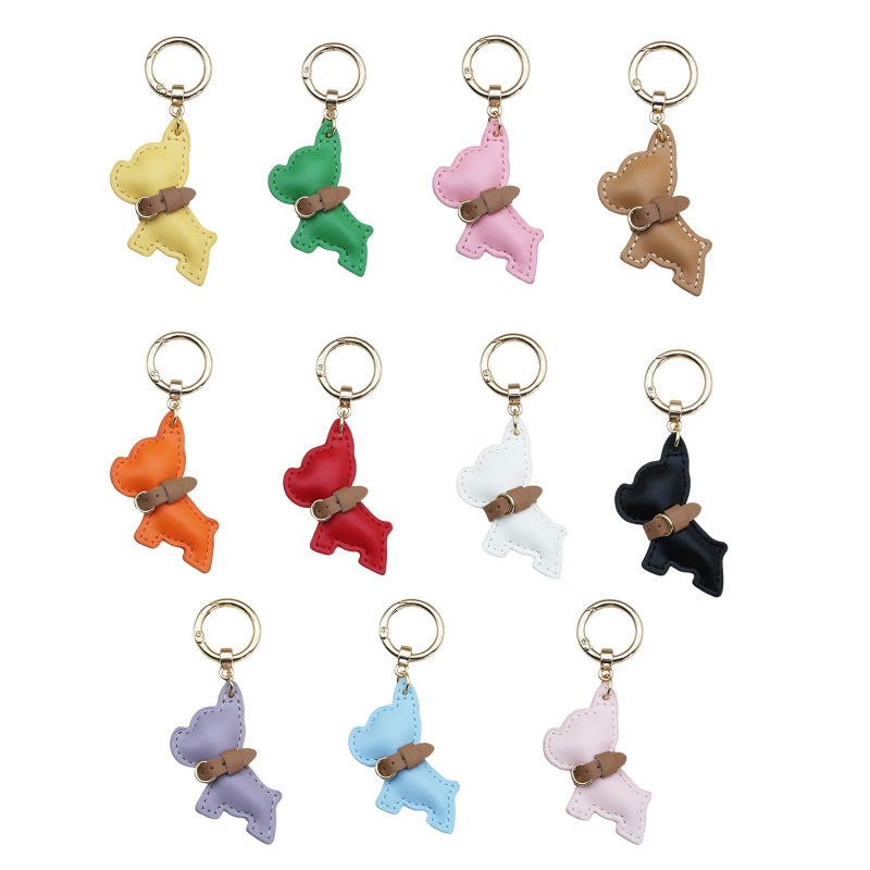 Gold Black French Dog PU Leather Keychain Lovely Pendant Car Ornament - Image 3