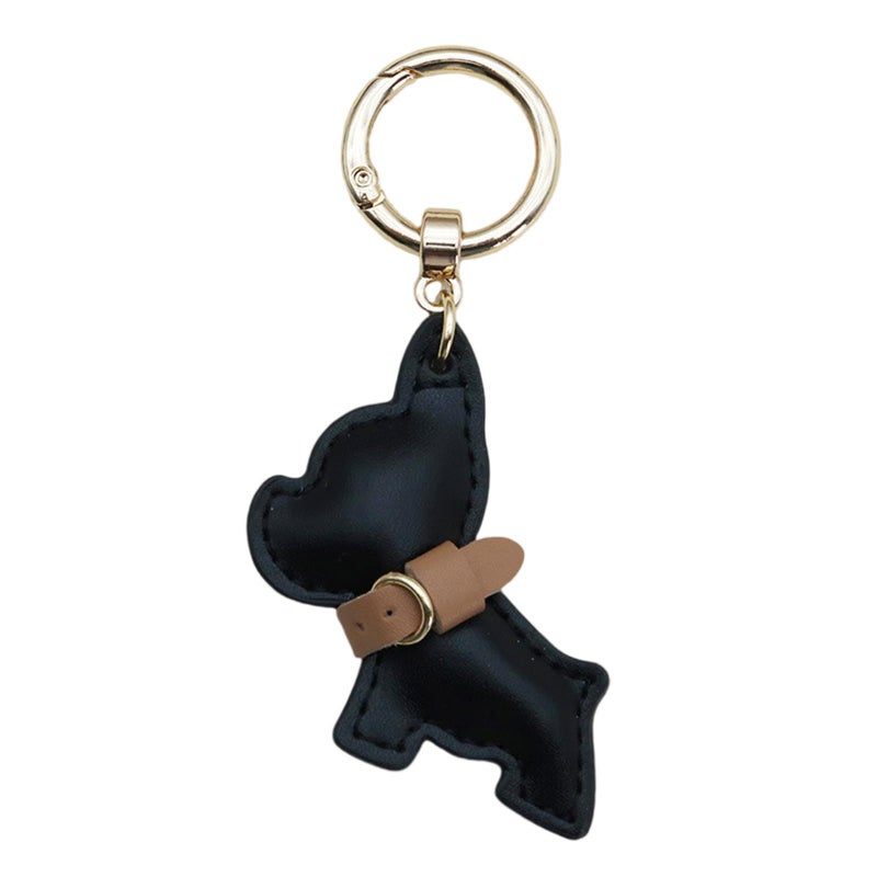 Gold Black French Dog PU Leather Keychain Lovely Pendant Car Ornament - Image 1