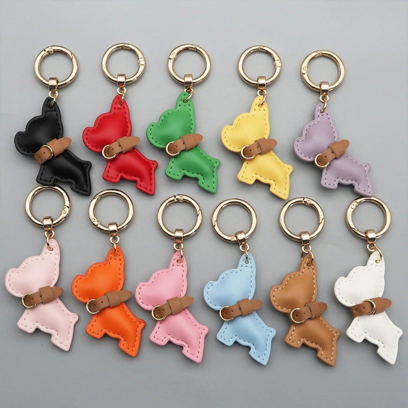 Gold Black French Dog PU Leather Keychain Lovely Pendant Car Ornament - Image 4