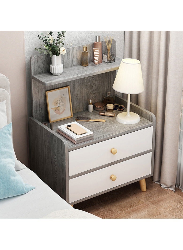 Arabest 40*34*70cm Double Drawer Bedside Cabinet, Simple Economic Storage and Storage Cabinet, Bedside Mini Small Cabinet, Light Luxury Creative Bedside Cabinet (Morandi Grey)  - Image 1