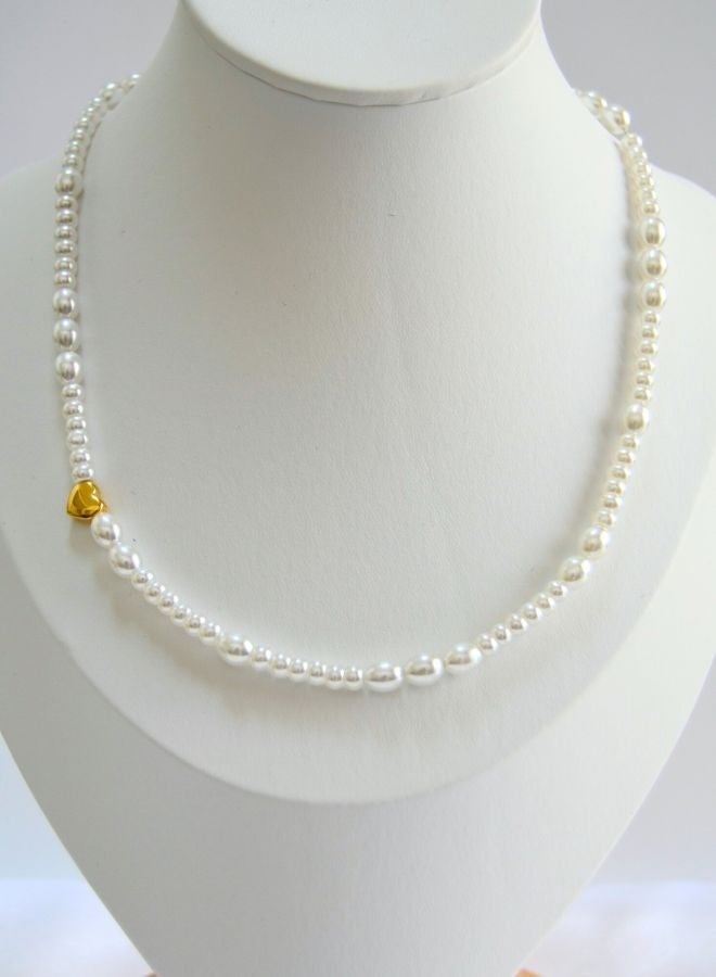 Andaazs Women’s Aura Pearl Single Strand Choker Necklace with 18K Gold Plated Small Heart Shaped pendant – Imitation Pearls with Gold-Plated Heart - Image 3