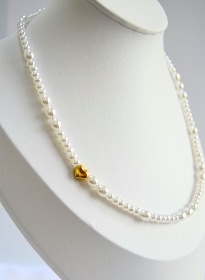 Andaazs Women’s Aura Pearl Single Strand Choker Necklace with 18K Gold Plated Small Heart Shaped pendant – Imitation Pearls with Gold-Plated Heart - Image 4