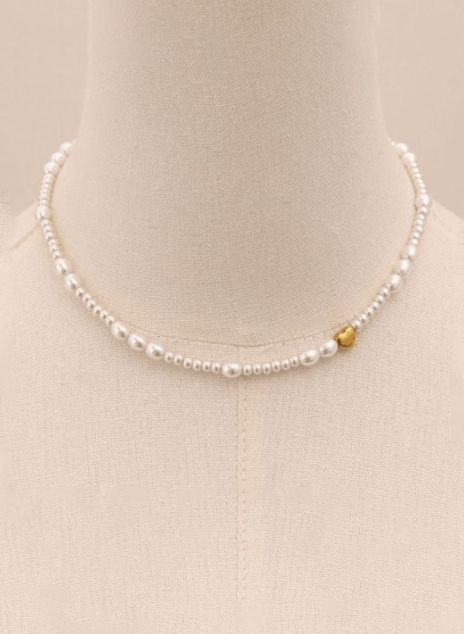Andaazs Women’s Aura Pearl Single Strand Choker Necklace with 18K Gold Plated Small Heart Shaped pendant – Imitation Pearls with Gold-Plated Heart - Image 1
