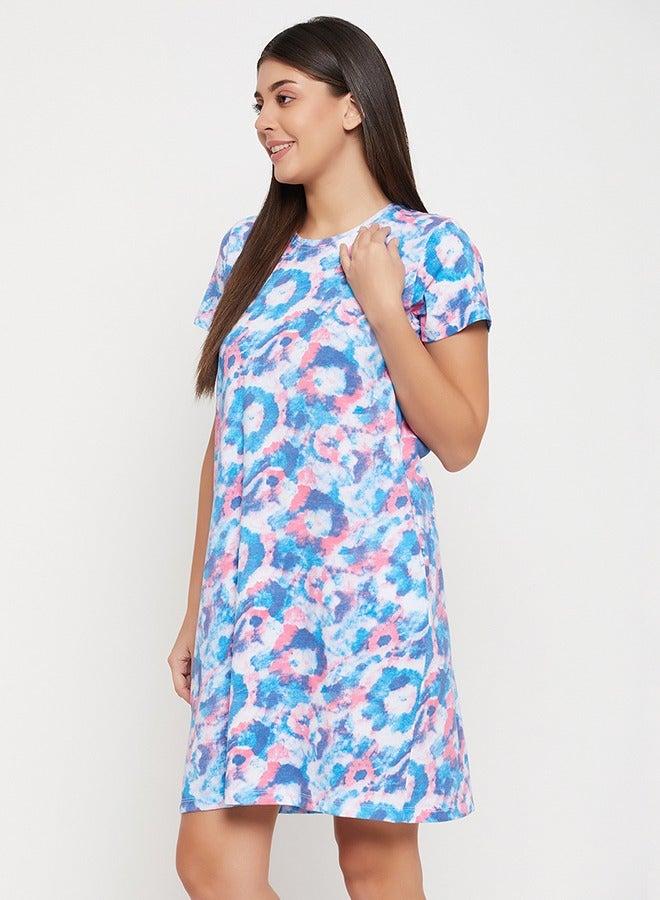 Clovia Camouflage Print Long Sleep Tee in Sky Blue - 100% Cotton - Image 4