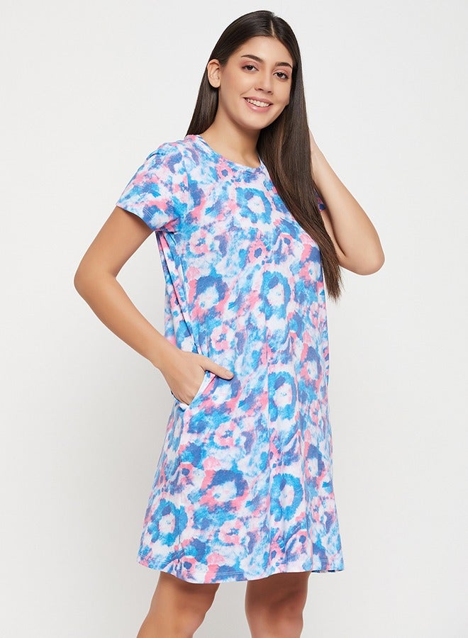 Clovia Camouflage Print Long Sleep Tee in Sky Blue - 100% Cotton - Image 5