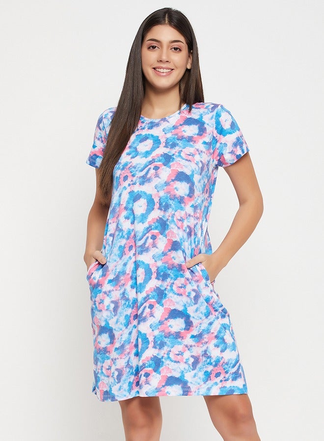 Clovia Camouflage Print Long Sleep Tee in Sky Blue - 100% Cotton - Image 3