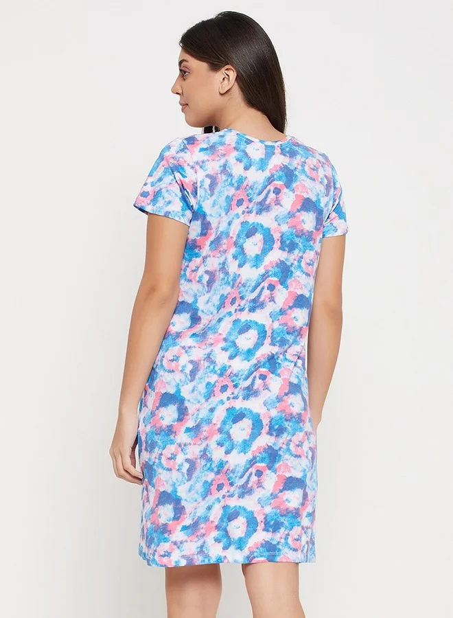Clovia Clovia Camouflage Print Long Sleep Tee in Sky Blue - 100% Cotton
