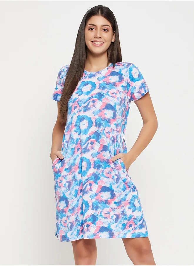 Clovia Clovia Camouflage Print Long Sleep Tee in Sky Blue - 100% Cotton