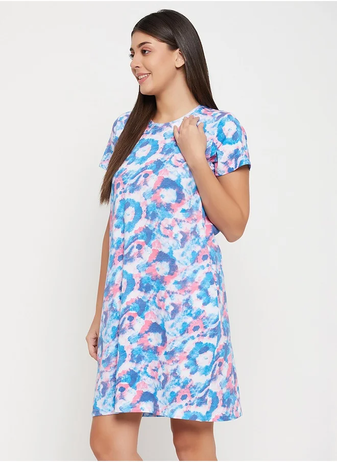 Clovia Clovia Camouflage Print Long Sleep Tee in Sky Blue - 100% Cotton