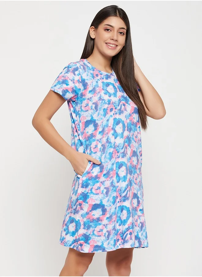 Clovia Clovia Camouflage Print Long Sleep Tee in Sky Blue - 100% Cotton