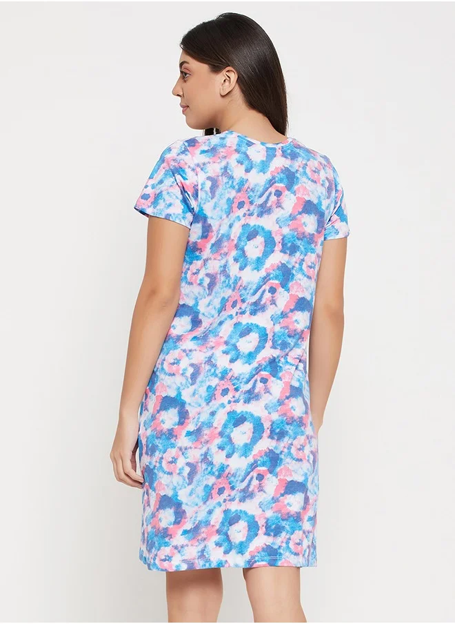 Clovia Clovia Camouflage Print Long Sleep Tee in Sky Blue - 100% Cotton