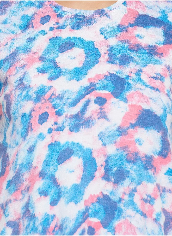 Clovia Clovia Camouflage Print Long Sleep Tee in Sky Blue - 100% Cotton