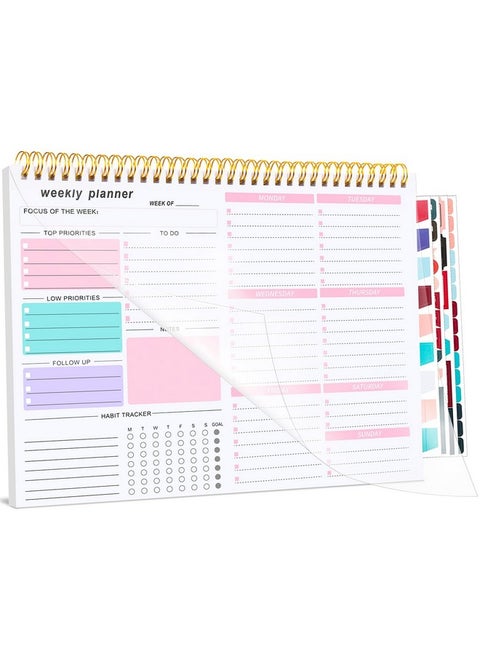 Weekly To Do List Notepad, Weekly Desk Planner With 52 Tear Off Sheets Undated Weekly Planner Habit Tracker & Productivity Organizer For Home And Work（8.5''X11''）-Pink