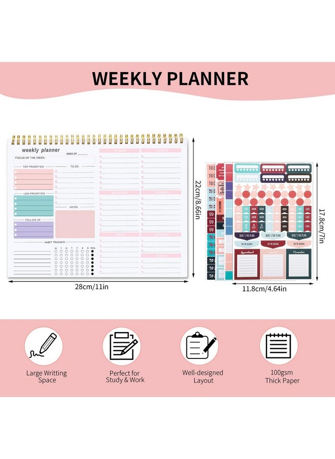 Weekly To Do List Notepad, Weekly Desk Planner With 52 Tear Off Sheets Undated Weekly Planner Habit Tracker & Productivity Organizer For Home And Work（8.5''X11''）-Pink