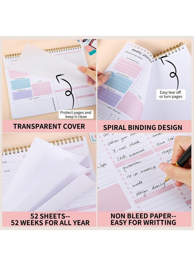 Weekly To Do List Notepad, Weekly Desk Planner With 52 Tear Off Sheets Undated Weekly Planner Habit Tracker & Productivity Organizer For Home And Work（8.5''X11''）-Pink