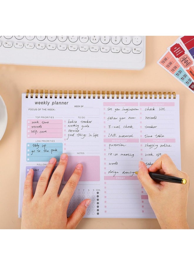 Weekly To Do List Notepad, Weekly Desk Planner With 52 Tear Off Sheets Undated Weekly Planner Habit Tracker & Productivity Organizer For Home And Work（8.5''X11''）-Pink