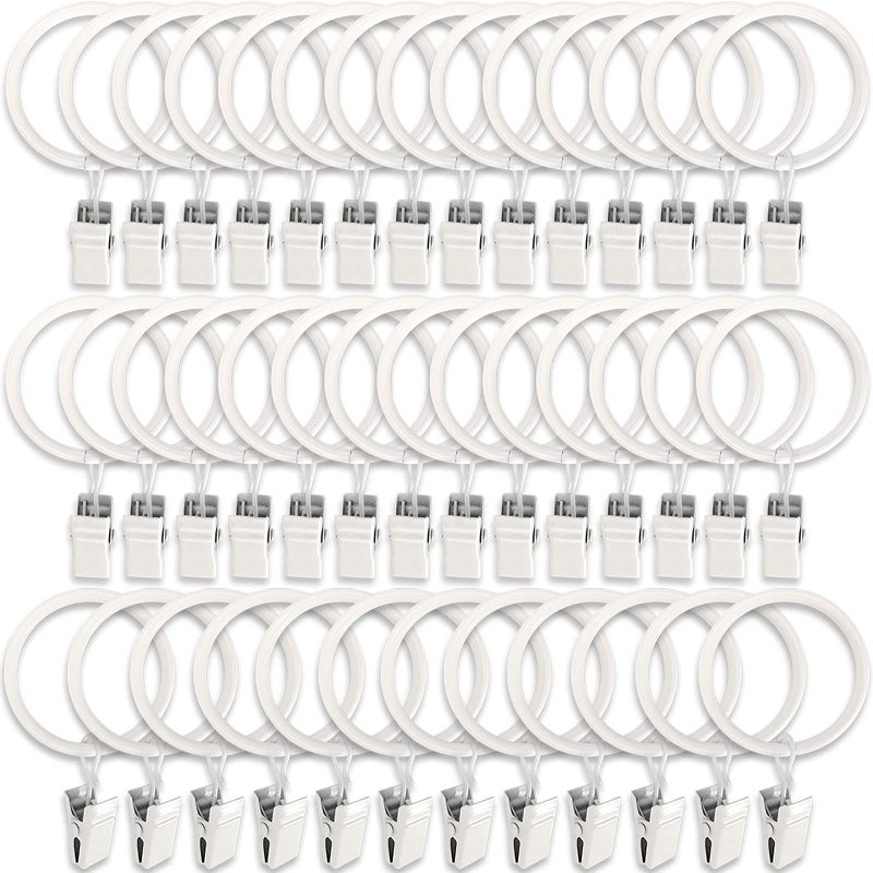 LLPJS 40 Pack Metal Curtain Rings with Clips, Curtain Clip Rings Hooks for Hanging Drapery Drapes Bows, Curtain Rod Rings 1.5 inch Interior Diameter, White - Image 1