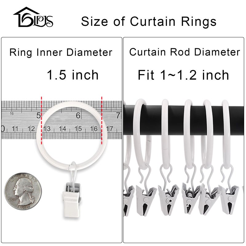 LLPJS 40 Pack Metal Curtain Rings with Clips, Curtain Clip Rings Hooks for Hanging Drapery Drapes Bows, Curtain Rod Rings 1.5 inch Interior Diameter, White - Image 3