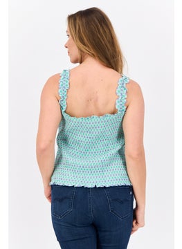 MANGO Women Sweetheart Neck Sleeveless Allover Print Top, Green Combo  - Image 2