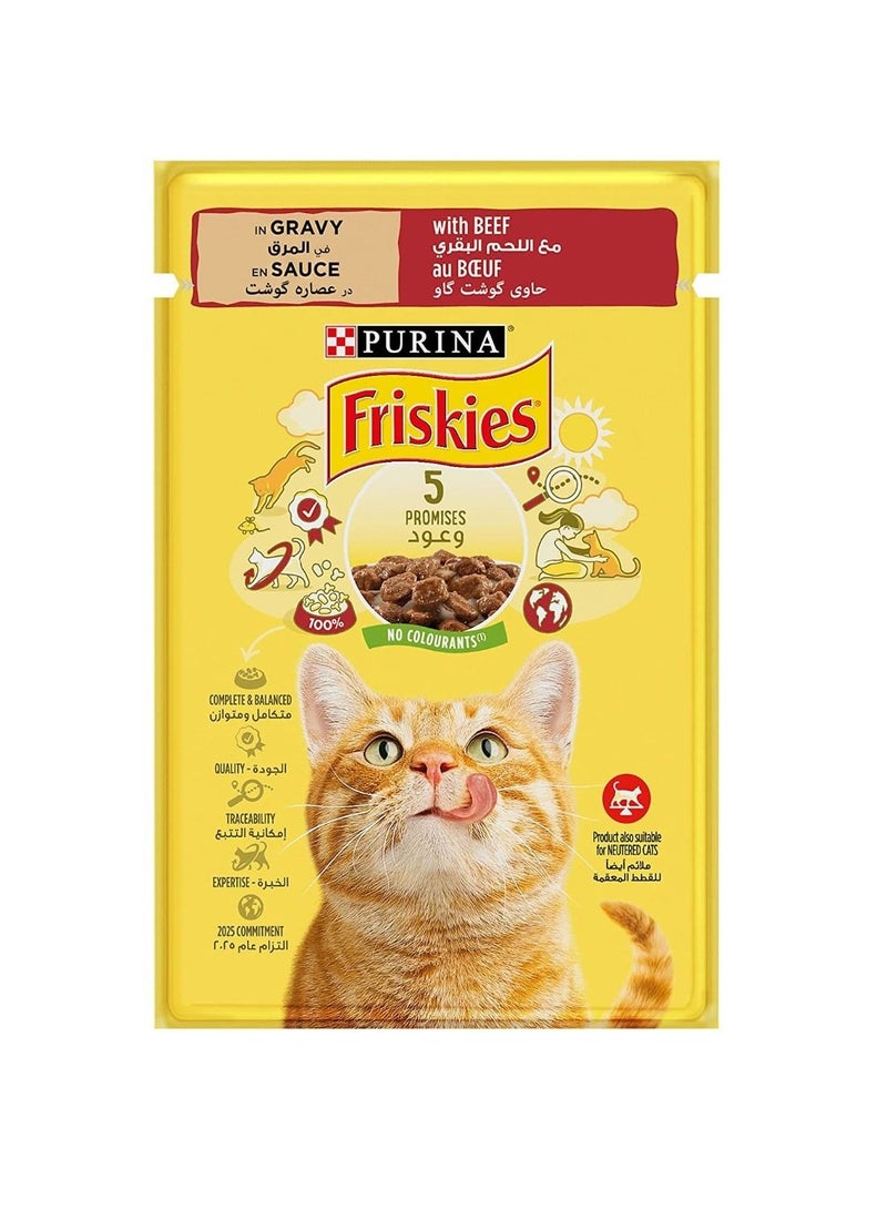 Friskies Purina Friskies Wet Cat Food Pouch With Beef Chunks In Gravy 85g