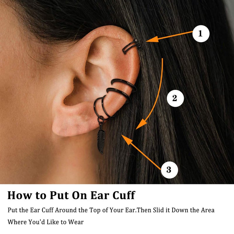 Jstyle 16 Pcs Ear Cuff Earrings for Women Cuff Chain Earrings Helix Cartilage Cuff Earring Non Piercing Earring Black Tone - Image 5