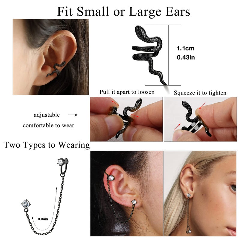 Jstyle 16 Pcs Ear Cuff Earrings for Women Cuff Chain Earrings Helix Cartilage Cuff Earring Non Piercing Earring Black Tone - Image 4