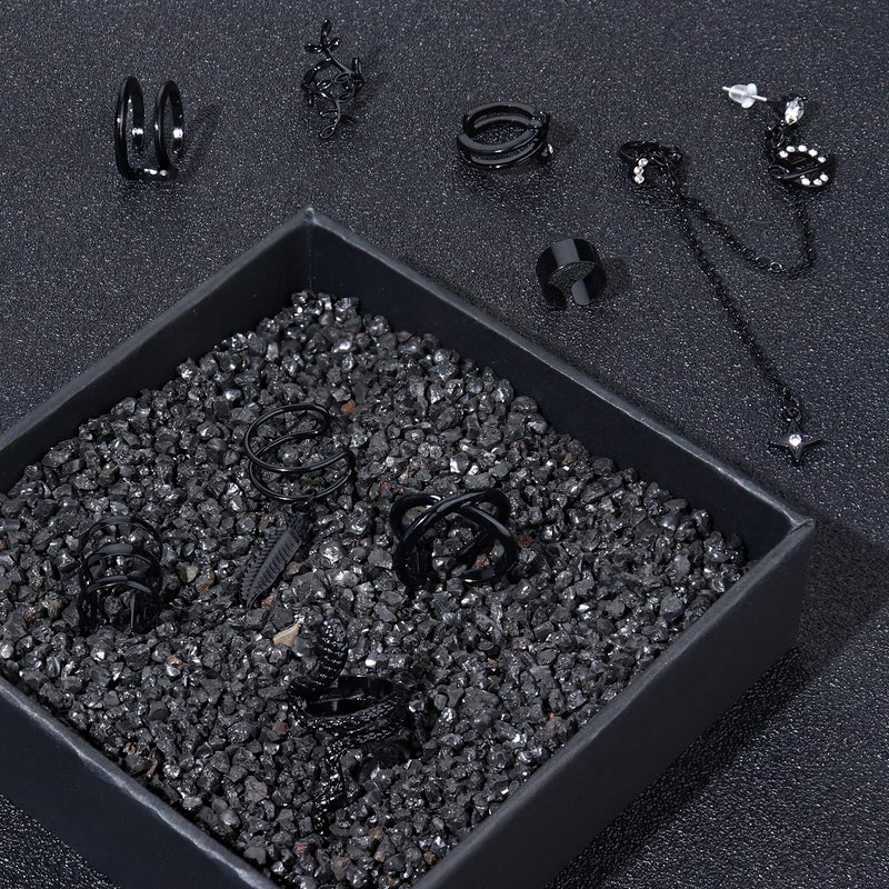 Jstyle 16 Pcs Ear Cuff Earrings for Women Cuff Chain Earrings Helix Cartilage Cuff Earring Non Piercing Earring Black Tone - Image 2