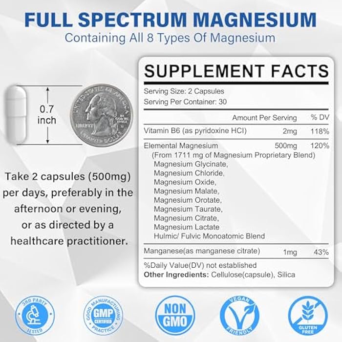 EnvyCure Magnesium Complex Supplement 8 Forms, 500mg Magnesium Glycinate, Malate, Citrate, High Absorption Mg for Calm, Sleep, Mood & Healthy Muscle, Pack of 2, Total 120 Vegan Capsules - Image 2
