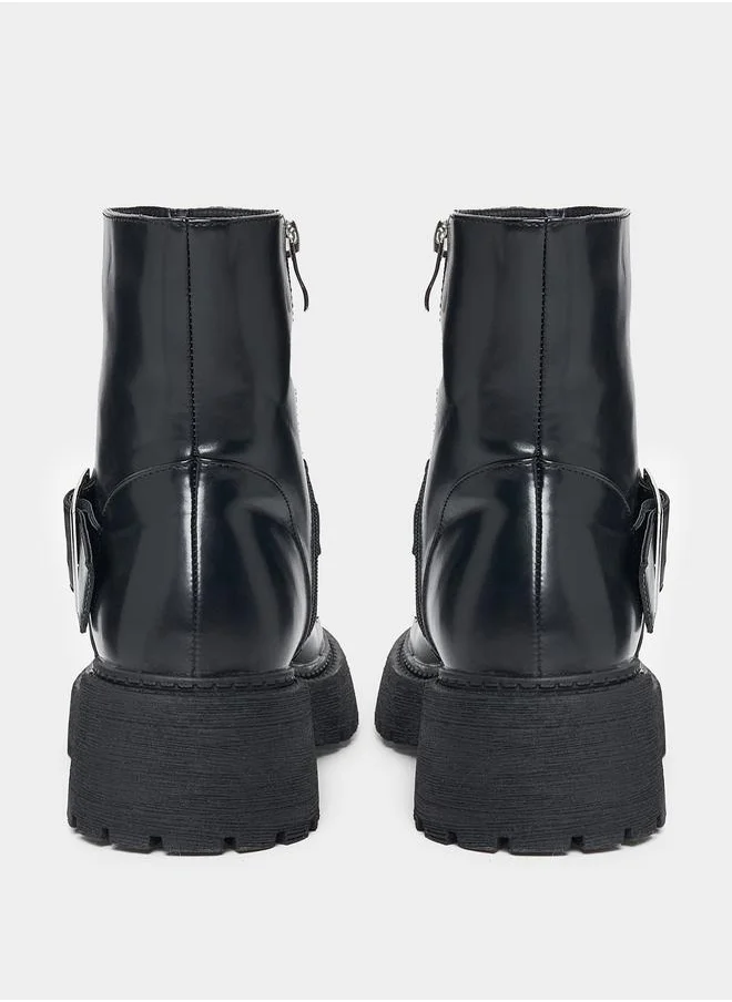 RAID Solid Buckle Detail Biker Ankle Boots by Styli