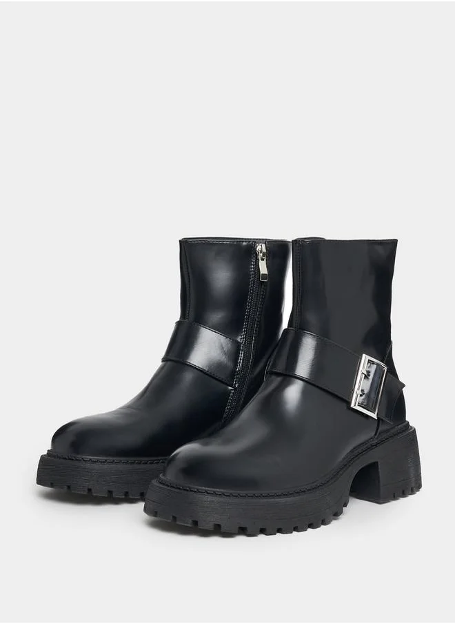 RAID Solid Buckle Detail Biker Ankle Boots by Styli