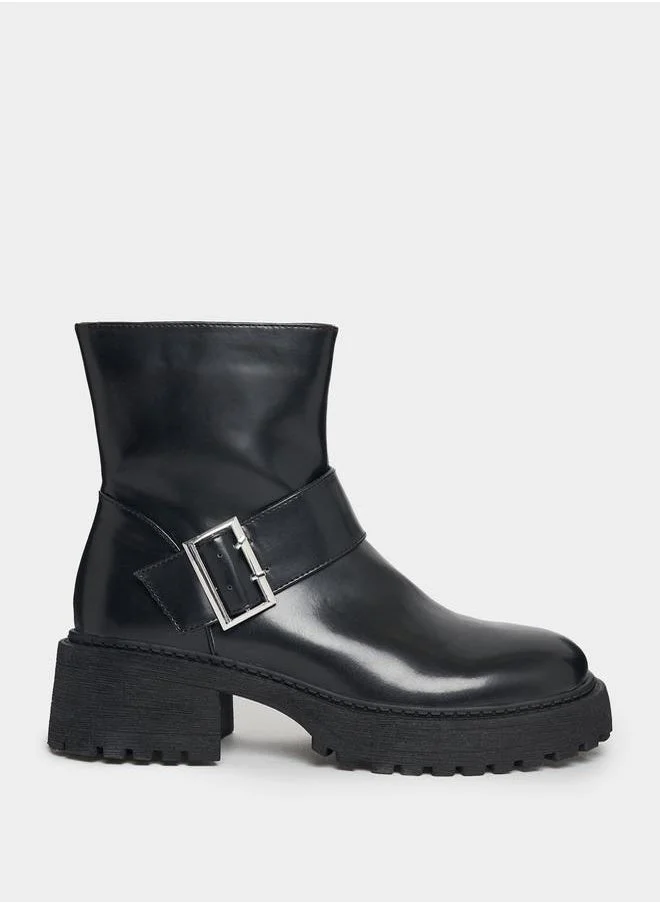 RAID Solid Buckle Detail Biker Ankle Boots by Styli
