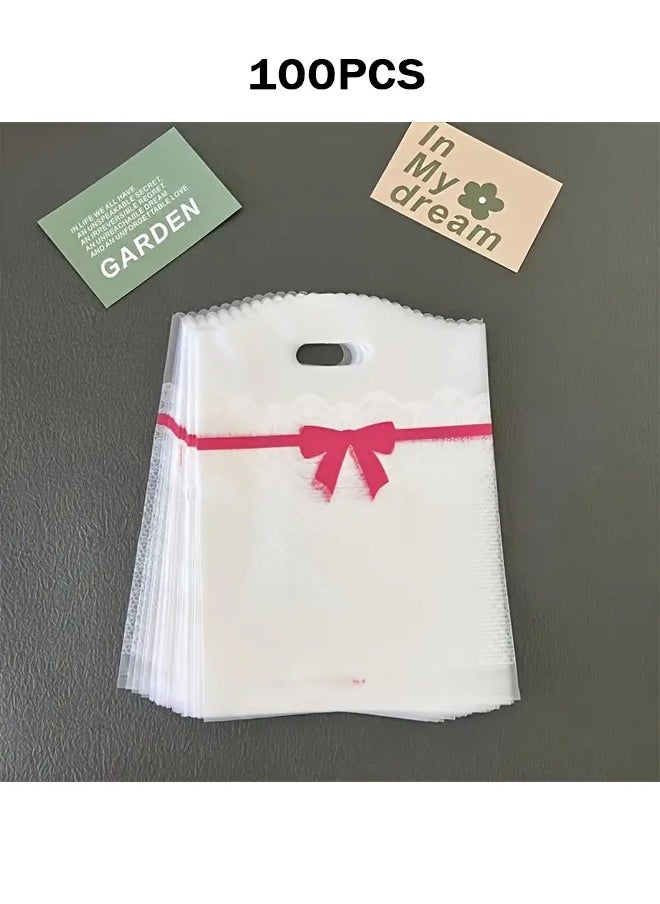 Zeemey 100-Pack Transparent Gift Bags with Lace Bow Pattern, Plastic Handbag for Cosmetics, Glasses, Jewelry, Souvenirs, Shopping, Party Supplies  - Image 1