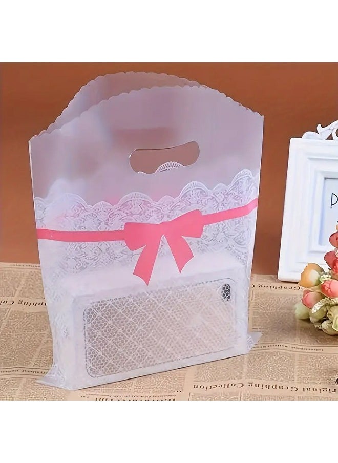 Zeemey 100-Pack Transparent Gift Bags with Lace Bow Pattern, Plastic Handbag for Cosmetics, Glasses, Jewelry, Souvenirs, Shopping, Party Supplies  - Image 3